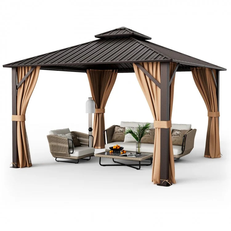 10 x 10 Feet Double-Roof Patio Hardtop Gazebo (Black)