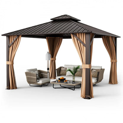 10 x 10 Feet Double-Roof Patio Hardtop Gazebo (Black)