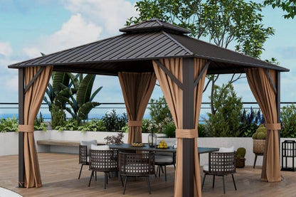 10 x 10 Feet Double-Roof Patio Hardtop Gazebo (Black)