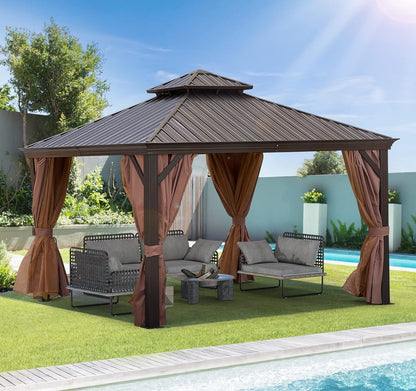 10x12 ft  Aluminium Patio Hardtop Gazebo with Curtain And Net