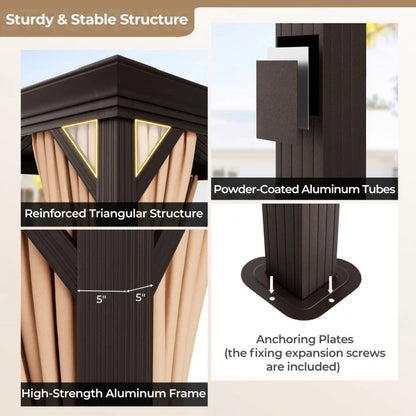 10x12 ft  Aluminium Patio Hardtop Gazebo with Curtain And Net