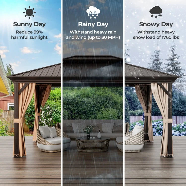 10x12 ft  Aluminium Patio Hardtop Gazebo with Curtain And Net