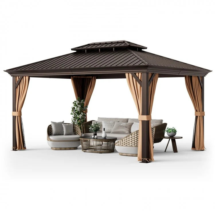 12' x 16' Double-Roof Hardtop Gazebo with Galvanized Steel Roof