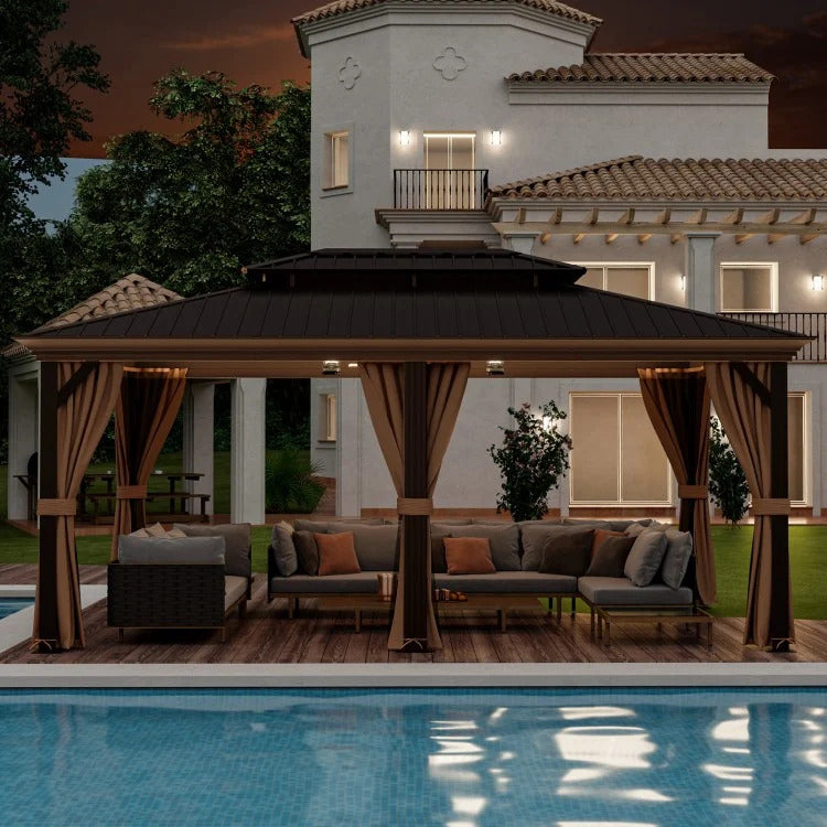 12' x 20' Double-Roof Hardtop Gazebo with Galvanized Steel Roof