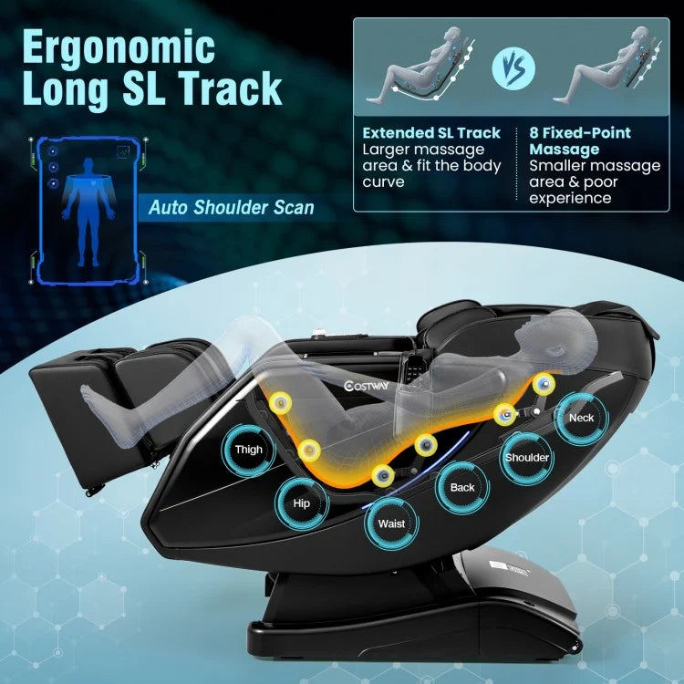 W437WL 4D Full Body Zero Gravity Massage Recliner with Airbags Heater and Foot Rollers