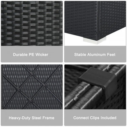 7 Pieces Sectional Wicker Furniture Sofa Set with Tempered Glass Top Coffee Table