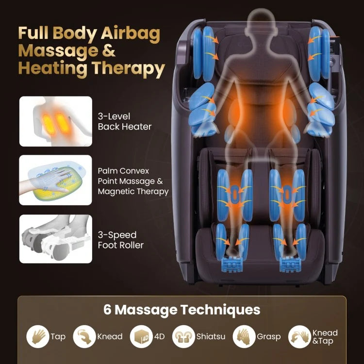 W442WL 2025 New Model Premium 4D Full Body Zero Gravity Massage Recliner with Airbags and Foot Rollers