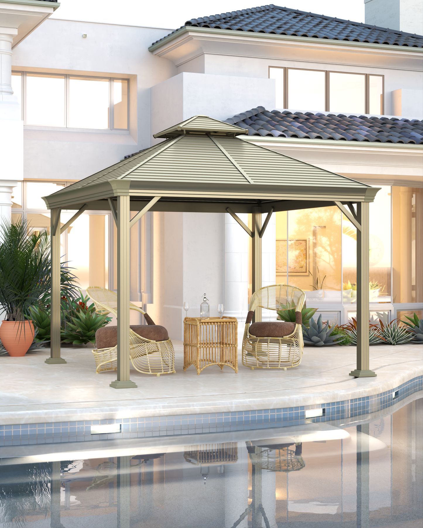 10x10 Feet Patio Hardtop Gazebo with Galvanized Steel Roof